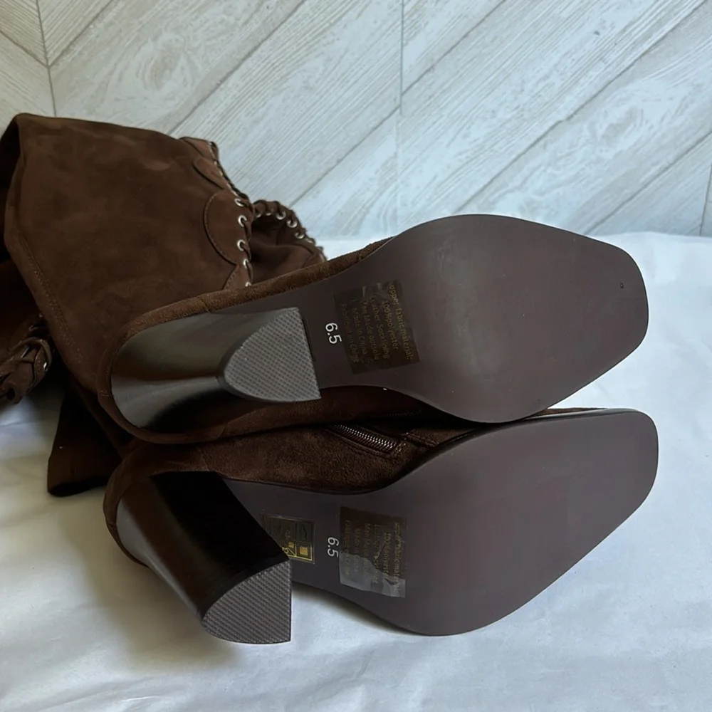 NEW Jeffrey Campbell Olianna over the knee lace up boots brown 6.5
